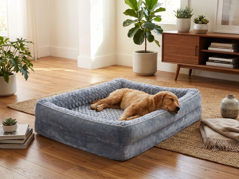 C-Shape Sofa Bed with bolsters wrapping a dog for anti-anxiety support