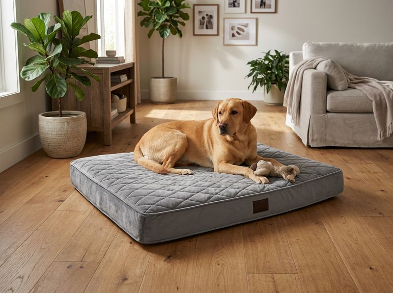 XL Quilted Crate Mat supporting a senior Mastiff in a cozy home