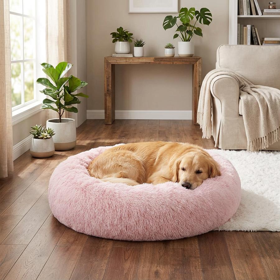 Calming Donut Cuddler with plush faux-fur edge