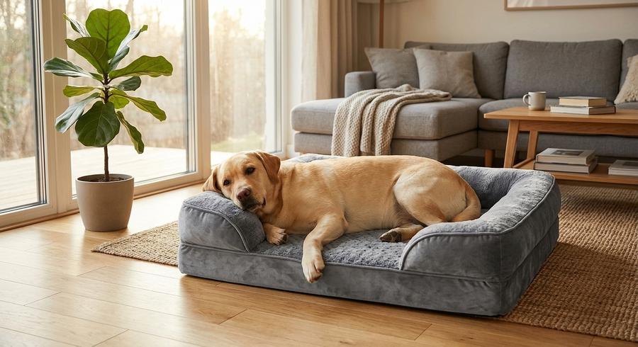 XL Orthopedic Plush Bed with bolsters in a bedroom